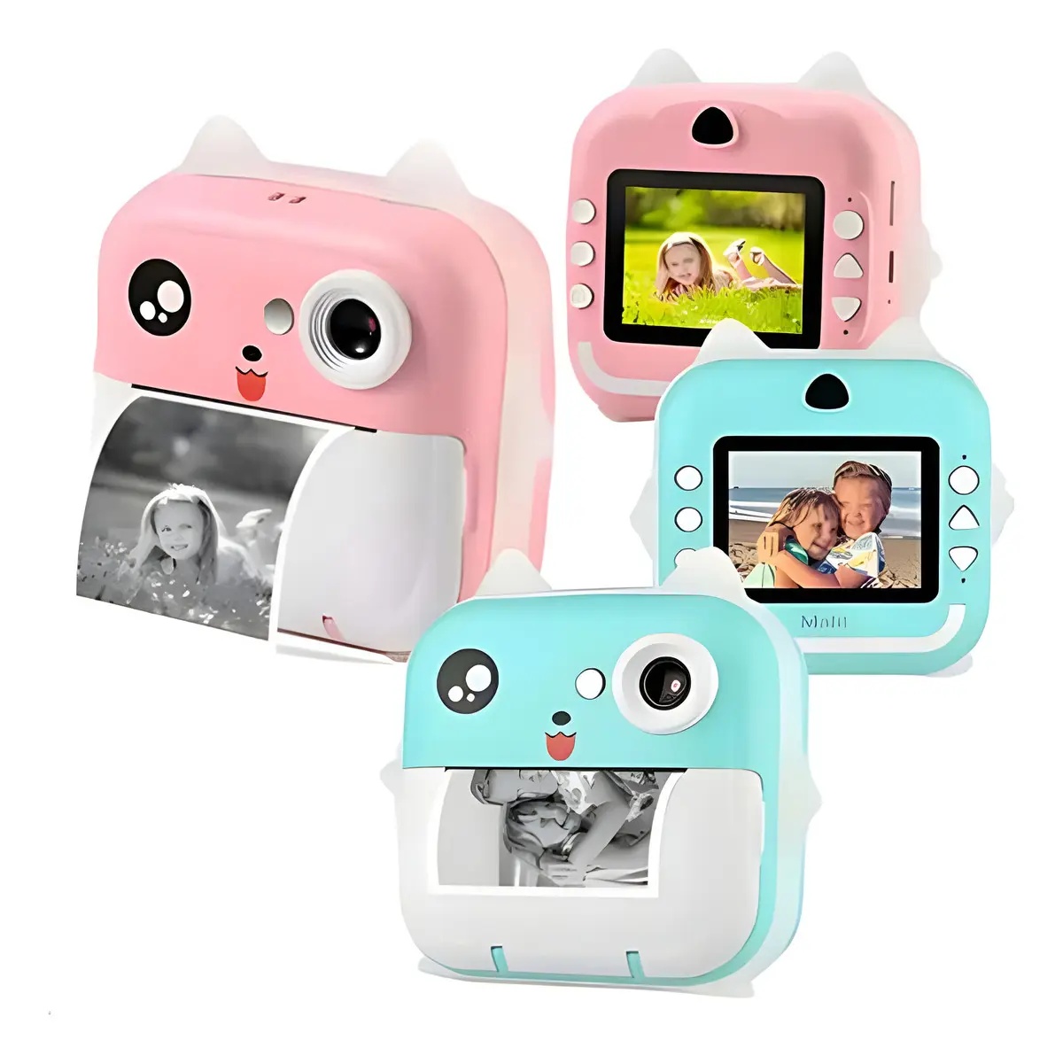 Blue Kids Camera Instant Print con 12 rollos de papel para cámara infantil multicolor